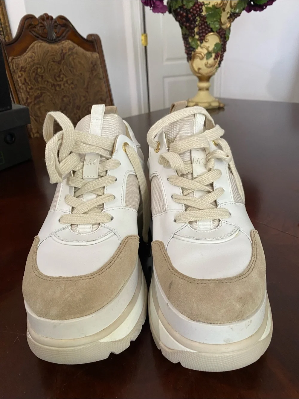 Michael Kors Cream and Tan Platform Lace-Up Sneakers